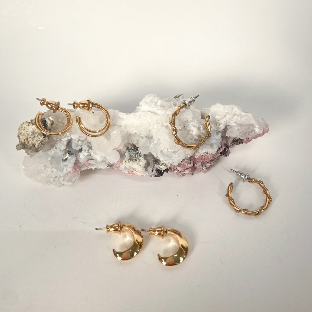 3 Pairs of Small Gold Hoops | Gold Tone Hoop Earring Lot